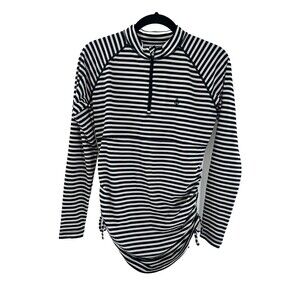 Women's Coolibar Lawai Black White Striped 1/4 Zip Swim Shirt Size S